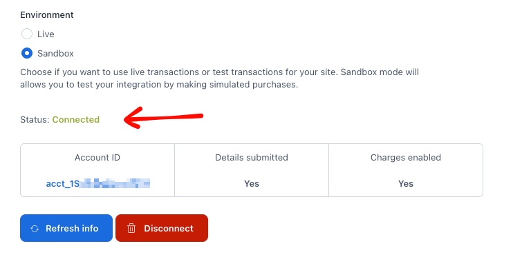 Stripe account connected