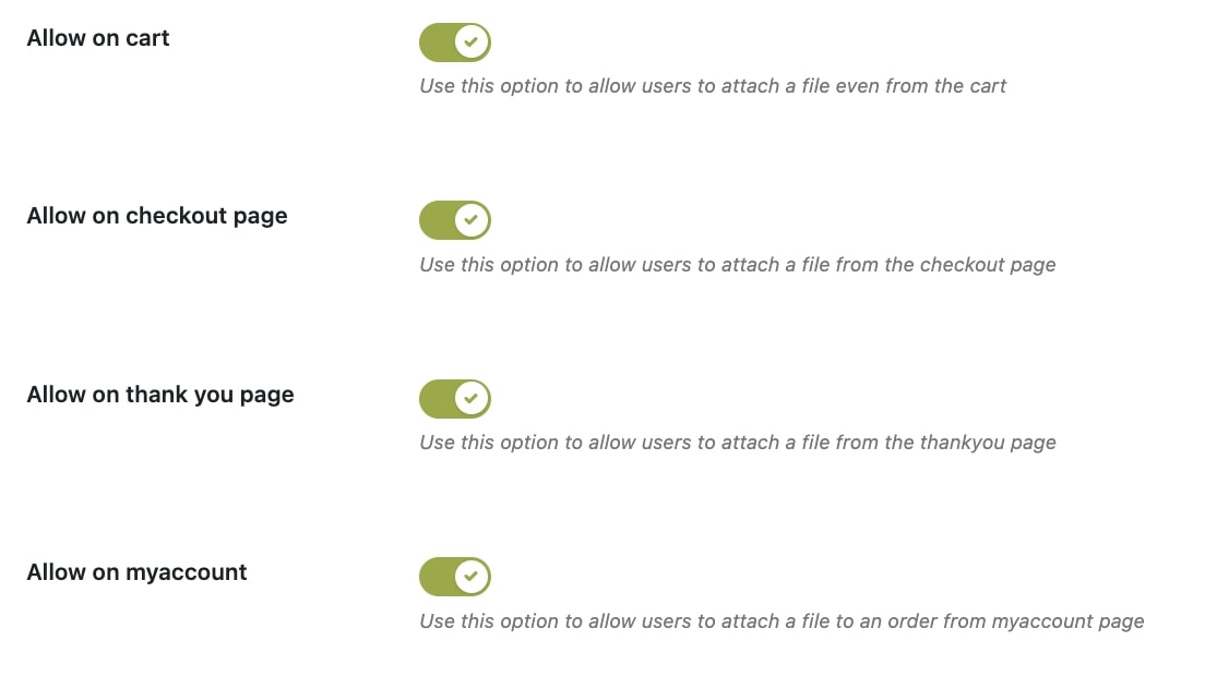 General settings options