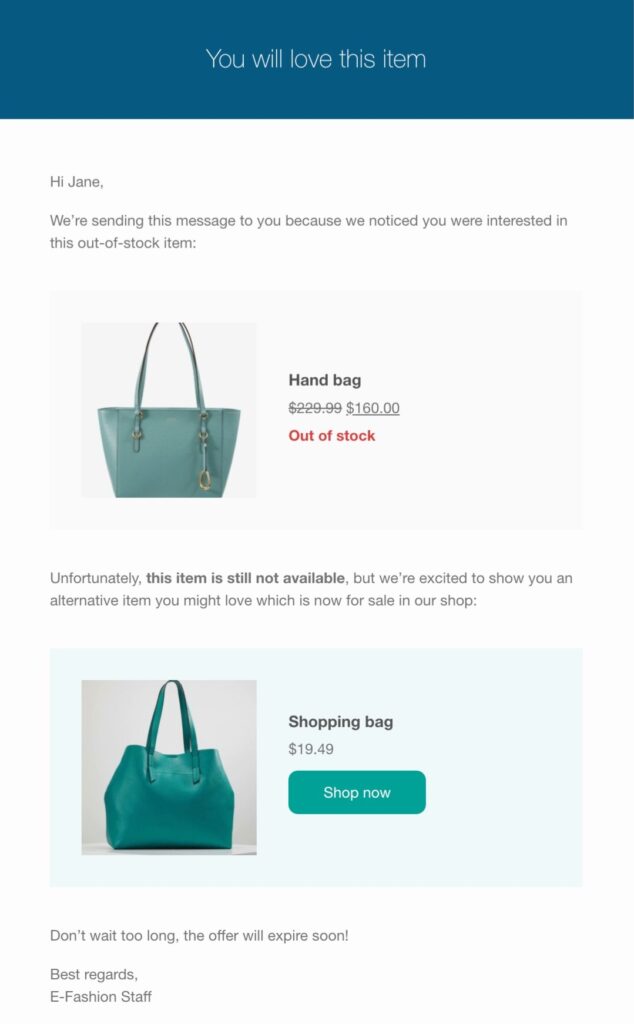 Promotional email example