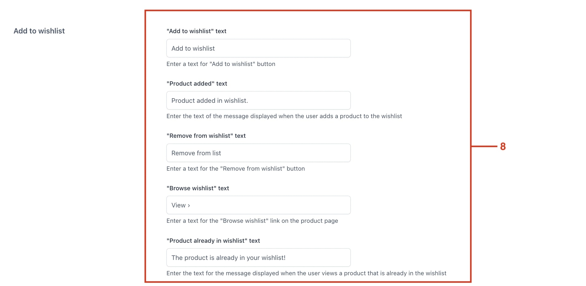 Add to wishlist labels