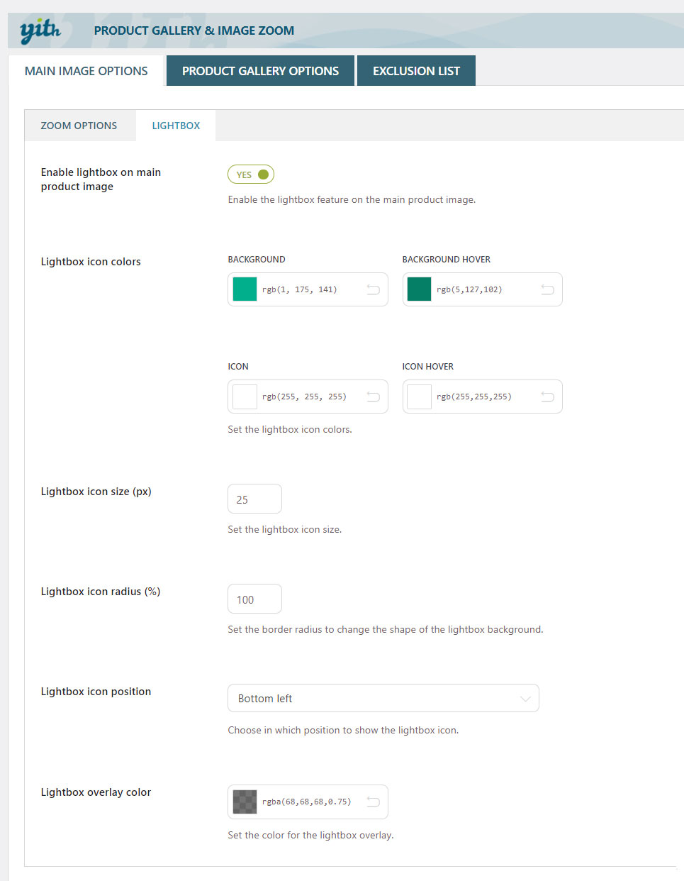 Lightbox options