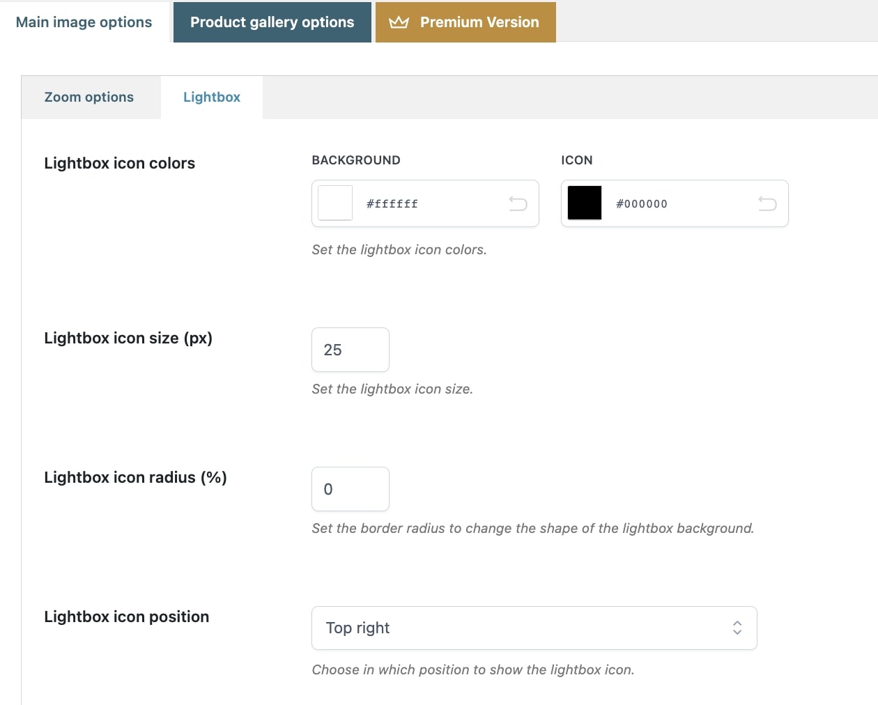 Lightbox options