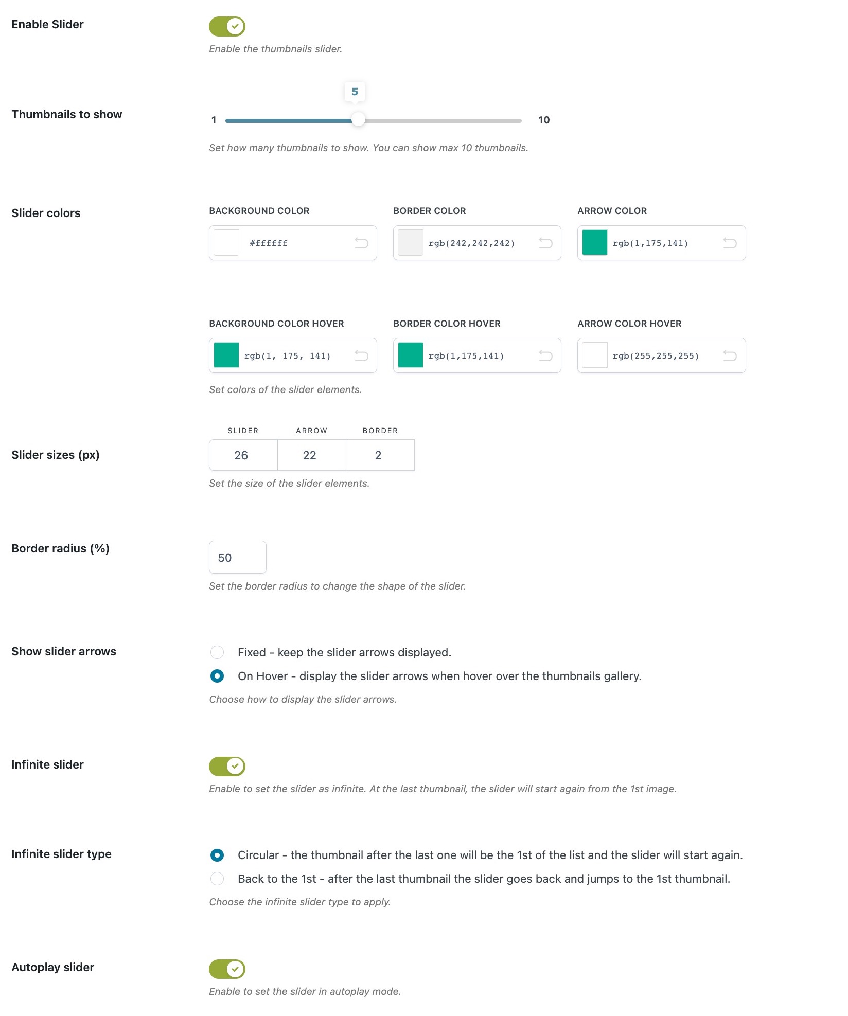 Slider options